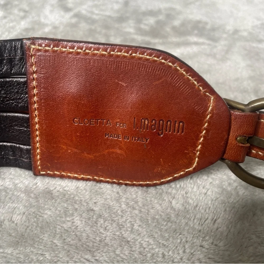 Vintage Michel Clo Cuoio Arte Firenze 1952 Belt Brown Black Wide Leather